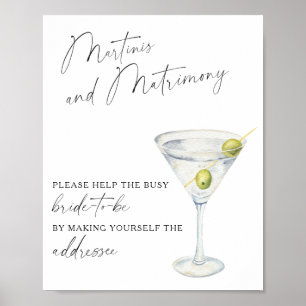 Póster Martinis y ayuda para la matrimonie para la novia