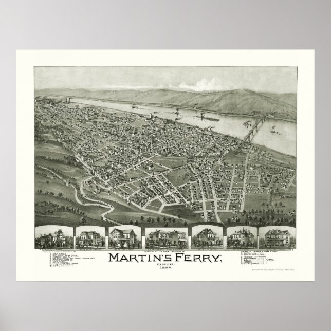 Póster Martín's Ferry, OH Panoramic Map - 1899 (Frente)