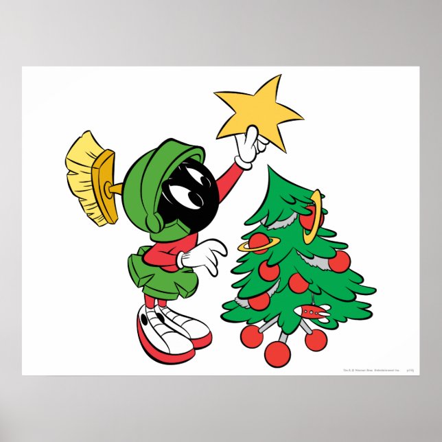 Póster MARVIN THE MARTIAN™ poniendo estrella en el árbol (Frente)