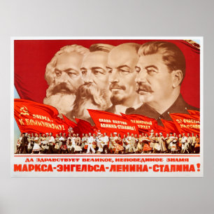Póster Marx, Engels, Lenin y Stalin, propaganda 1953