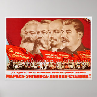 Póster Marx, Engels, Lenin y Stalin, propaganda de 1953