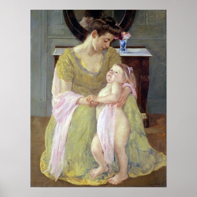 Póster Mary Cassatt madre e hijo con una bufanda de Rosa (Frente)
