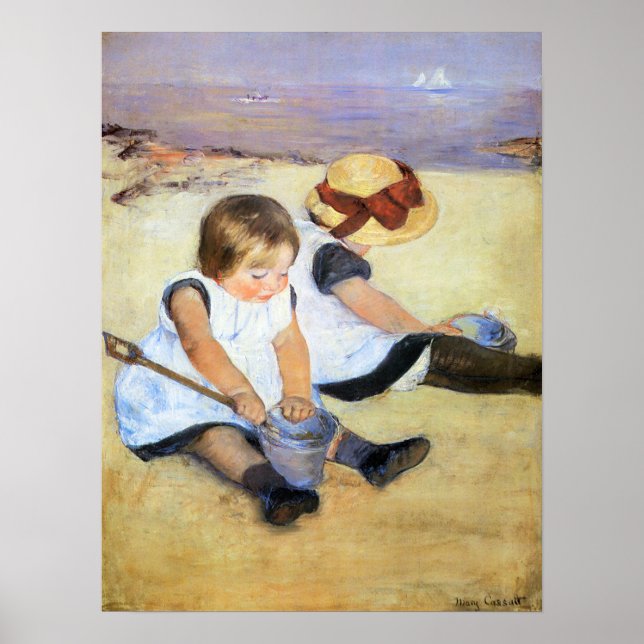 Póster Mary Cassatt niños jugando en el Poster de playa (Frente)