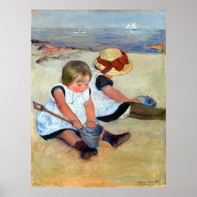 Póster Mary Cassatt niños jugando en la playa (Frente)