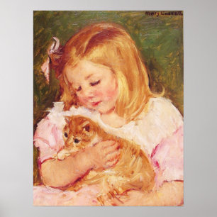Póster Mary Cassatt - Sara Llevando Un Retrato De Gato