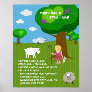 Póster Mary Had a Little Lamb Nursery Rhyme Poster