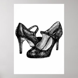 Póster Mary Jane Heels Fashion Sketch