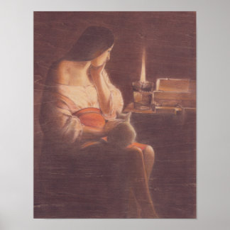 Póster Mary Magdalene and the cat Georges de La Tour