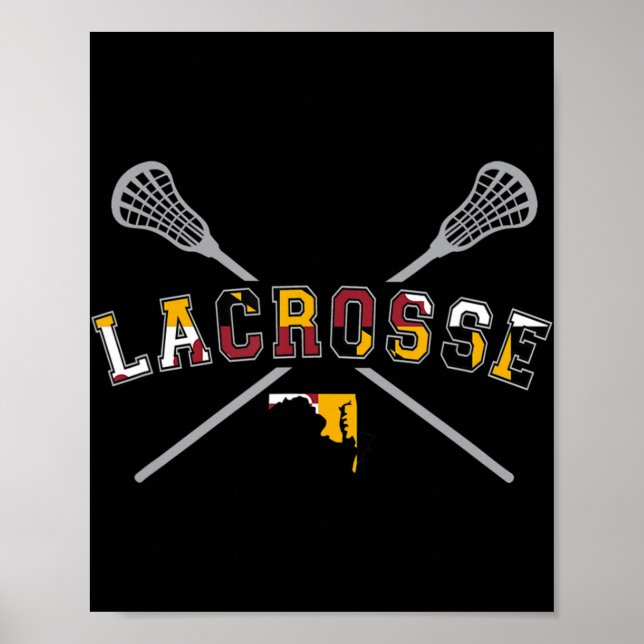 Póster Maryland Flag Lacrosse Boys  Mens College LAX Stic (Frente)