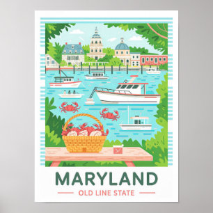 Póster Maryland Old Line State EEUU Summer Travel
