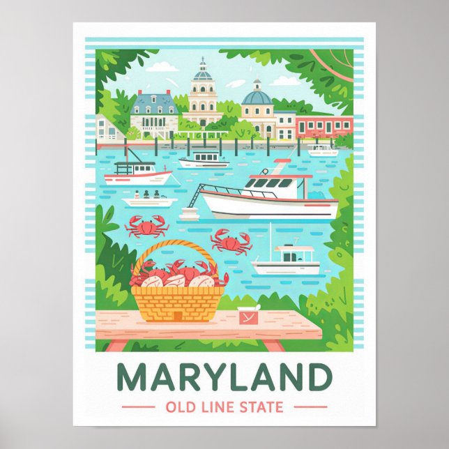 Póster Maryland Old Line State EEUU Summer Travel (Frente)