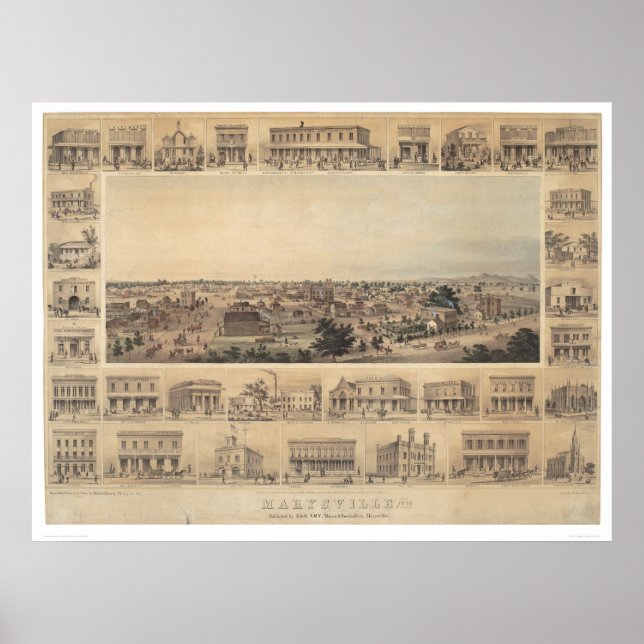 Póster Marysville, California Panoramic Map (2505A) (Frente)