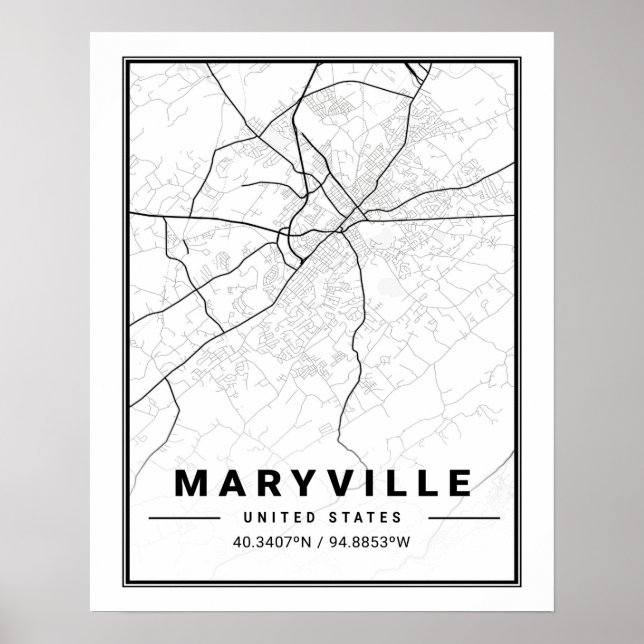 Póster Maryville Tennessee USA Travel City Map (Frente)