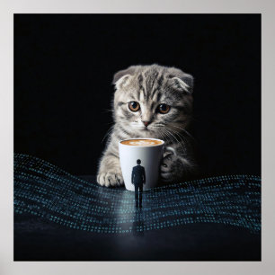 Póster Más allá de lo normal: un gato, un café y un códig