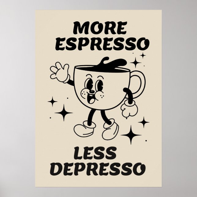 Póster Más café expreso menos depresso negro (Frente)