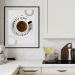 Póster Más cocinas de expreso menos depresso<br><div class="desc">Este poster de cocina cuenta con una taza de expreso y la ingeniosa frase "Más expreso menos depresso". Colóquelo en su cocina para una dosis diaria de cafeína y un recordatorio para mantener las cosas con buen corazón. Perfecto para los amantes del café y para los amantes del humor en...</div>