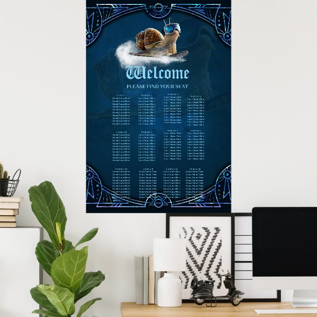 Póster Más fría que el resto, el caracol con snowboard. (Oficina en casa)