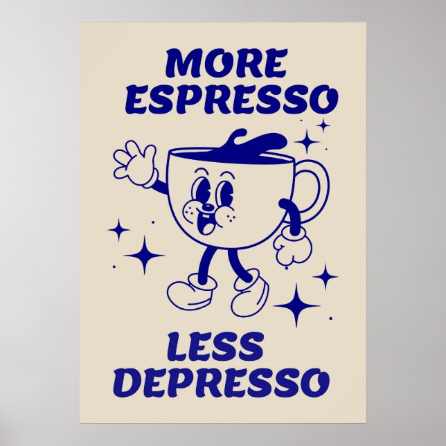 Póster Más Poster azul de café expreso menos depresso (Frente)
