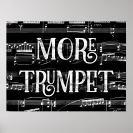 Póster Más Trumpet Chalkboard - Música blanca negra