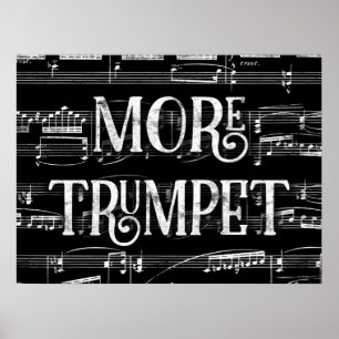 Póster Más Trumpet Chalkboard - Música blanca negra