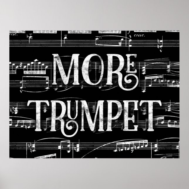 Póster Más Trumpet Chalkboard - Música blanca negra (Frente)
