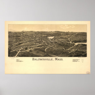 Póster Masa Baldwinville. Mapa Panorámico Antiguo de 1886