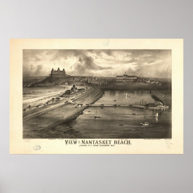 Póster Masa de Playa Nantasket. Mapa Panorámico Antiguo d (Frente)