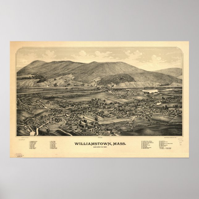 Póster Masa Williamstown. Mapa Panorámico Antiguo de 1889 (Frente)