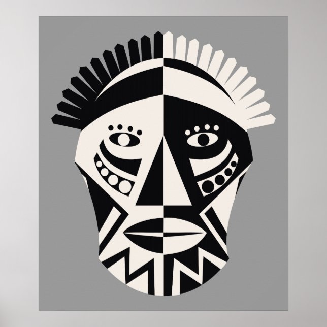 Póster Máscara africana personalizado gris negro poster d (Frente)