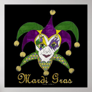 Póster Máscara colorida del Mardi Gras Jesters