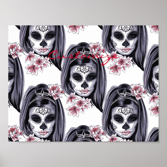 Póster Máscara de carnaval bonito cráneo de mujer Thunder (Frente)