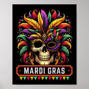 Póster Máscara de cráneo de Mardi Gras 2025 Hombres Fiest