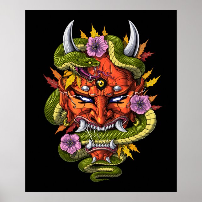 Póster Máscara de Demonio Oni de Japón (Frente)