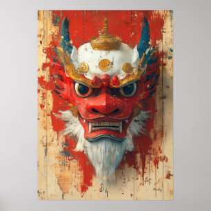 Póster Máscara de Dragón Guardián - Ritual Tibetano y Chi