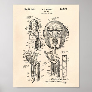Póster Máscara de gas 1944 Patent Art Old Peper