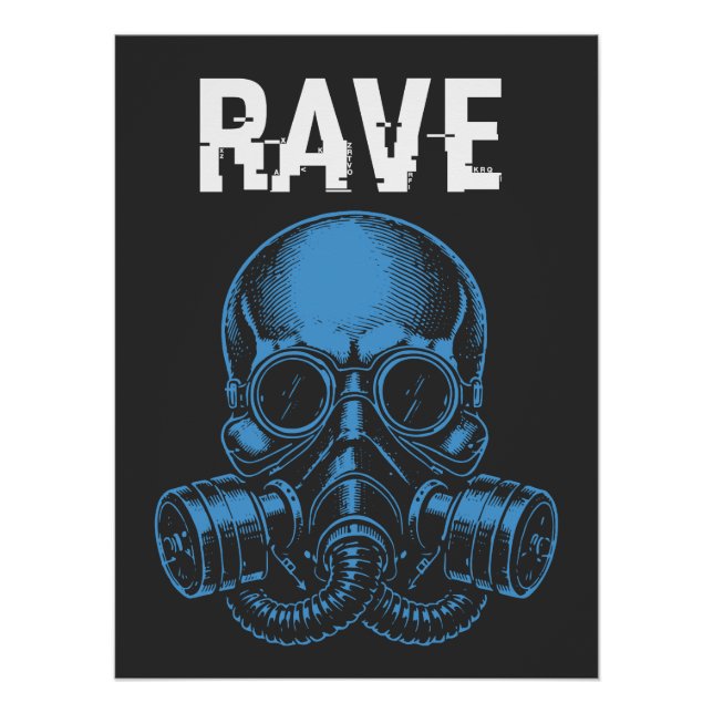 Póster Máscara de Gas de Cráneo de Rave (Anverso)