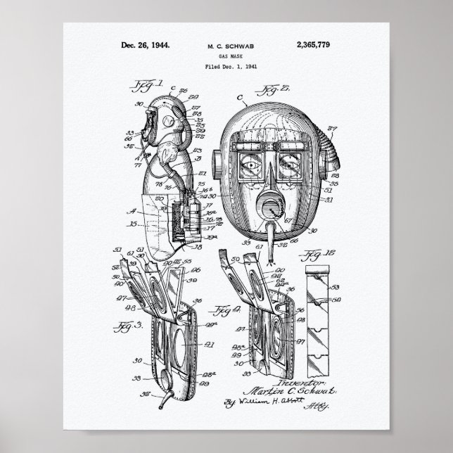 Póster Máscara de gas Libro Blanco de Patentes de 1944 (Frente)