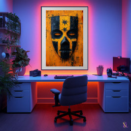 Póster Máscara de Guerrero Antiguo - Tribal Mesoamericana