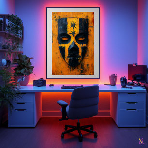 Póster Máscara de Guerrero Antiguo – Tribal Mesoamericano