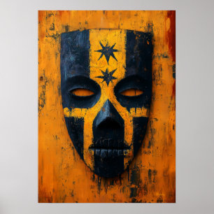Póster Máscara de Guerrero Antiguo – Tribal Mesoamericano