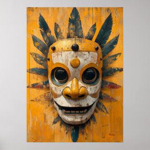Póster Máscara de Guerrero del Sol - Símbolo Ritual Mesoa