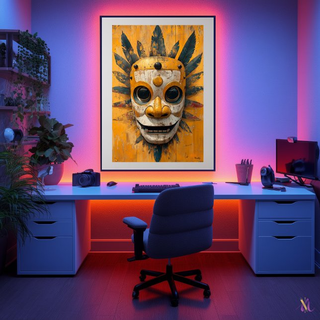 Póster Máscara de Guerrero Sol - Símbolo ritual Mesoameri (Subido por el creador)