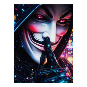 Póster Máscara de Hacker Cyberpunk Shush Neon Glow