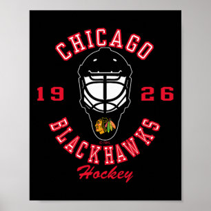 Póster Máscara de hockey Chicago Blackhawks negra con lic