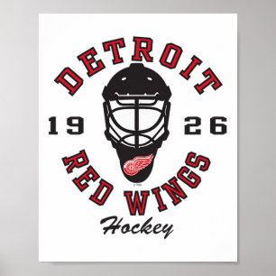 Póster Máscara de Hockey Detroit Red Wings Gris Licencia 