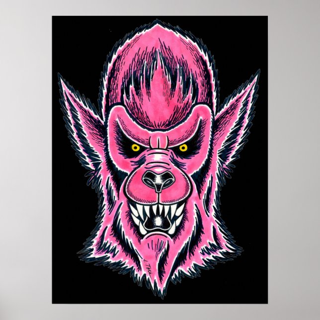 Póster Máscara de hombre lobo rosa (Frente)