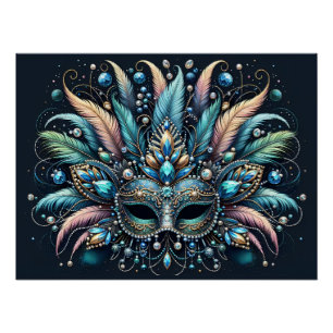 Póster Máscara de joyas de plumas de Mascarada Boho