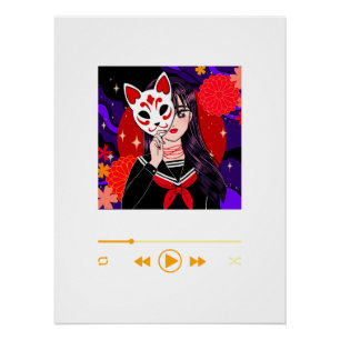 Póster Máscara de Kitsune Arte de pared de anime motiva