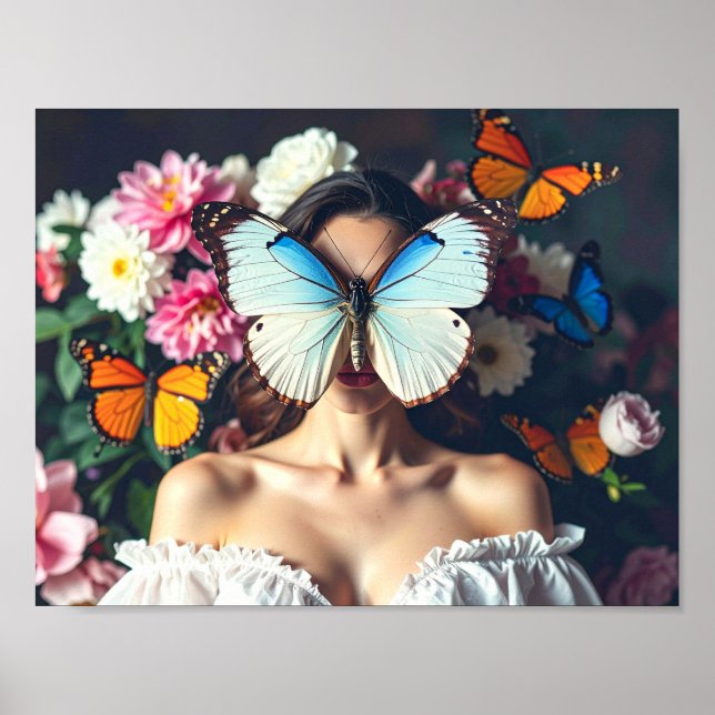 Póster Máscara de mariposa con entorno floral (Frente)