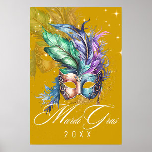Póster Máscara de mascarada de Mardi Gras   Poster de oro
